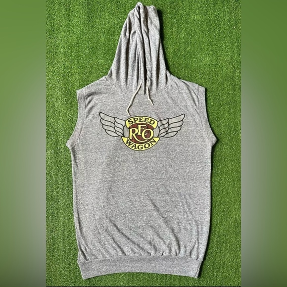 REO SPEEDWAGON Wheels Are Tourin 84-85 Sleeveless Hoodie Sweatshirt Size Large - Picture 1 of 5